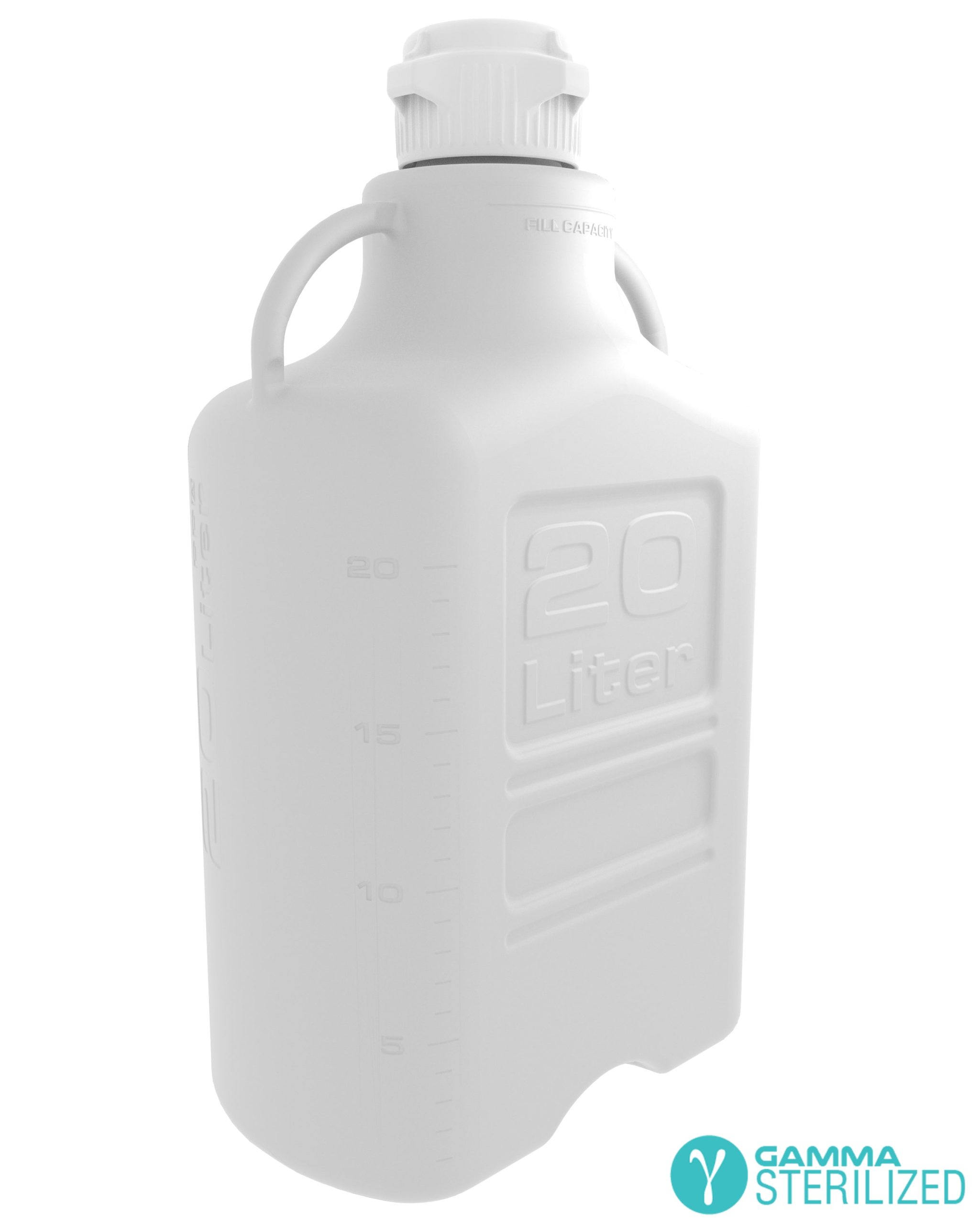 EZBio® 20 L (5 Gal) Gamma Sterilized Double Bagged Autoclavable Polypropylene (PP) Space Saving Carboy with 83 mm (83B) VersaCap® and 26.5 L Max Capacity, Large Pinched Handles, 1/EA