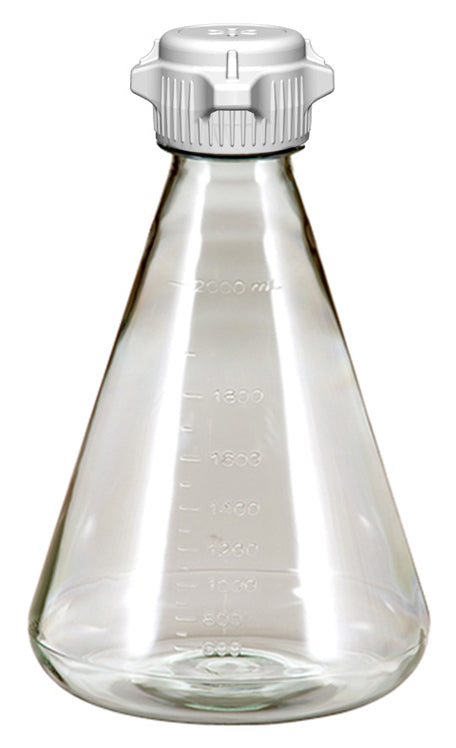 Flask 2 L, Sterile Plastic Erlenmeyer Flasks for Cell Culture and Fermentation, 2 L, Autoclavable Polycarbonate (PC), 53 mm (53B) VersaCap, Vented, Non-Baffled Bottom, 6/PK