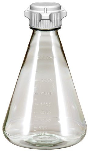 Flask 2 L, Sterile Vented Plastic Erlenmeyer Flasks for Cell Culture and Fermentation, 2 L, Autoclavable Polycarbonate (PC), 53 mm (53B) VersaCap with 0.2 µm PTFE Vent, Non-Baffled Bottom, 6/PK