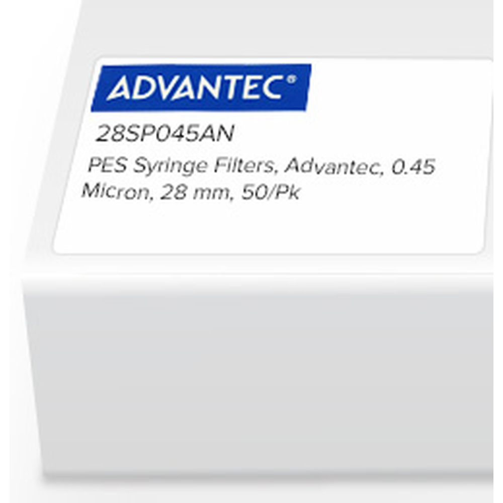 PES Syringe Filters, Advantec, 0.45 Micron, 28mm, 50/Pk