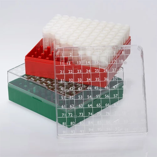 BioBOX 100, for 1.0mL and 2.0mL Internal Threaded CryoCLEAR vials, Polycarbonate (PC), Holds 100 vials (10x10 format), Printed Lid, Pack Includes a CryoClear Tube Picker, WHITE - CS/40