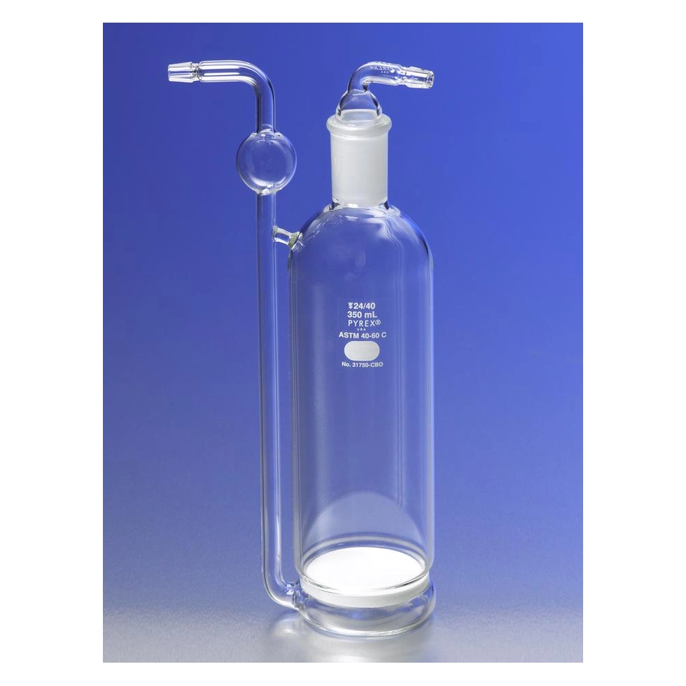 PYREX 350mL Gas Washing Bottle with Side Inlet and Coarse Fritted Disc
