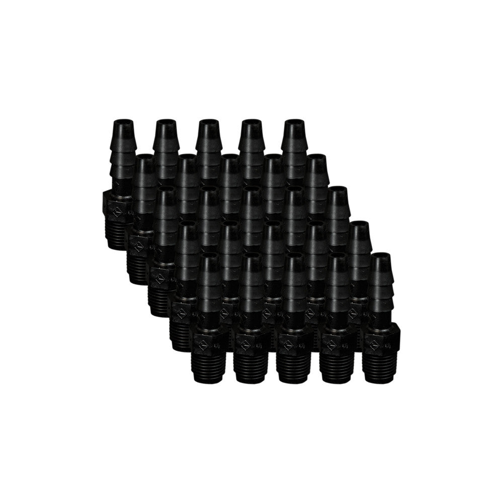EZwaste® HPLC Solvent Waste System, Replacement Fittings, 1/4 Inch Hose Barb Fittings for 1/4 Inch ID Tubing, Black Fitting, 1/8 Inch MNPT Thread, 25/PK