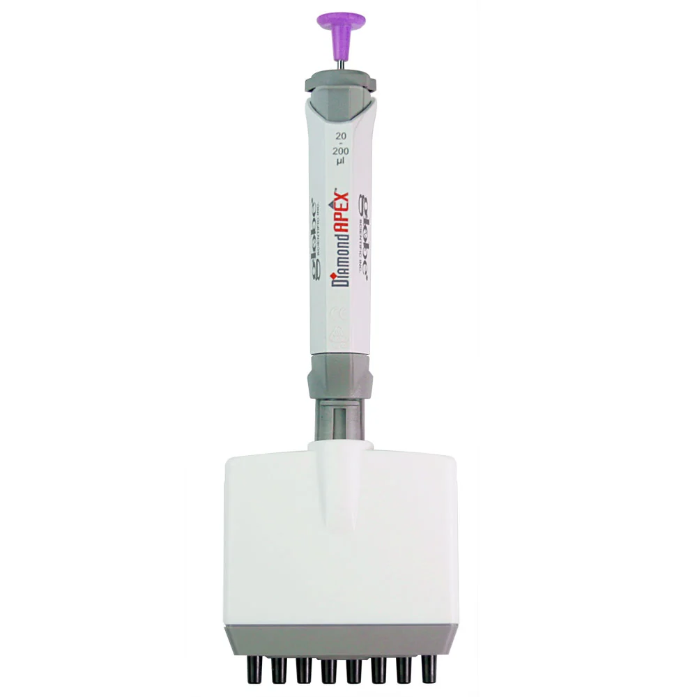 Pipette, Diamond Apex, Fully Autoclavable, 8-Channel, Adjustable Volume, 0.5 - 10uL, Red