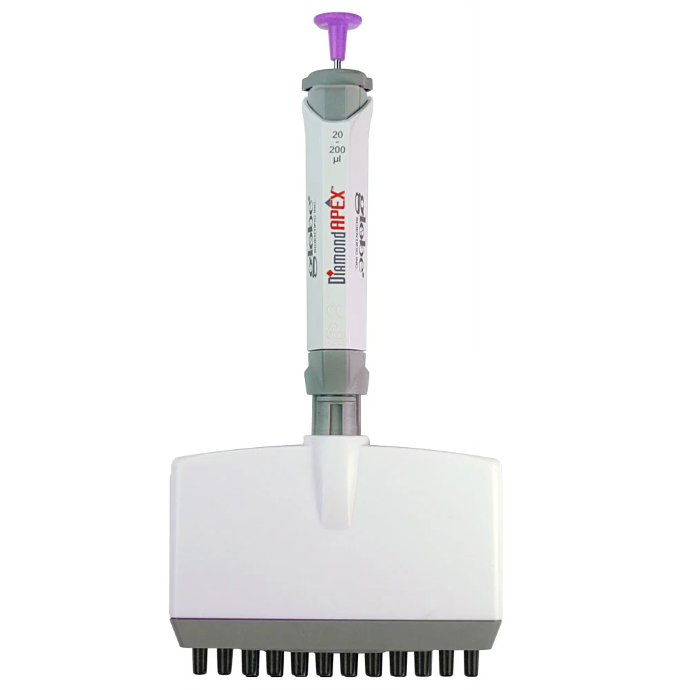 Pipette, Diamond Apex, Fully Autoclavable, 12-Channel, Adjustable Volume, 30 - 300uL, Orange