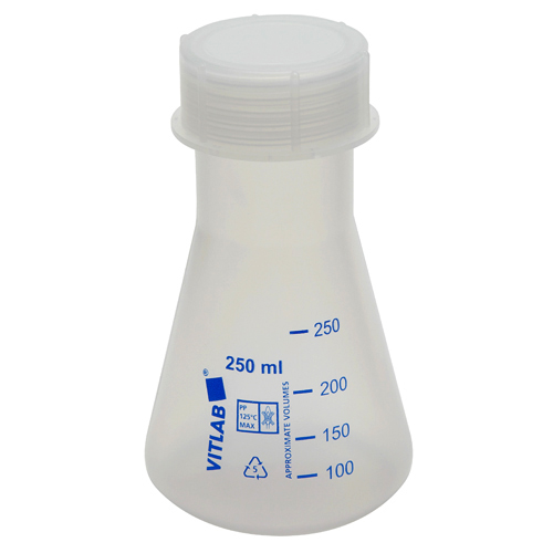 Flask Erlenmeyer w Cap, PP 250mL, 6/CS