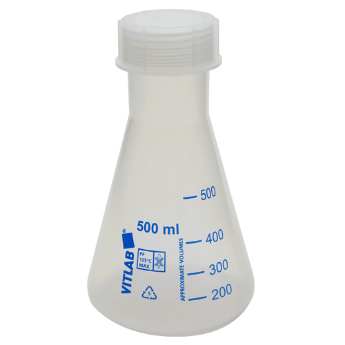 Flask Erlenmeyer w Cap, PP 500mL, 6/CS