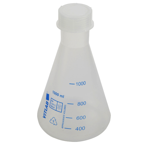 Flask Erlenmeyer w Cap, PP 1000mL, 4/CS