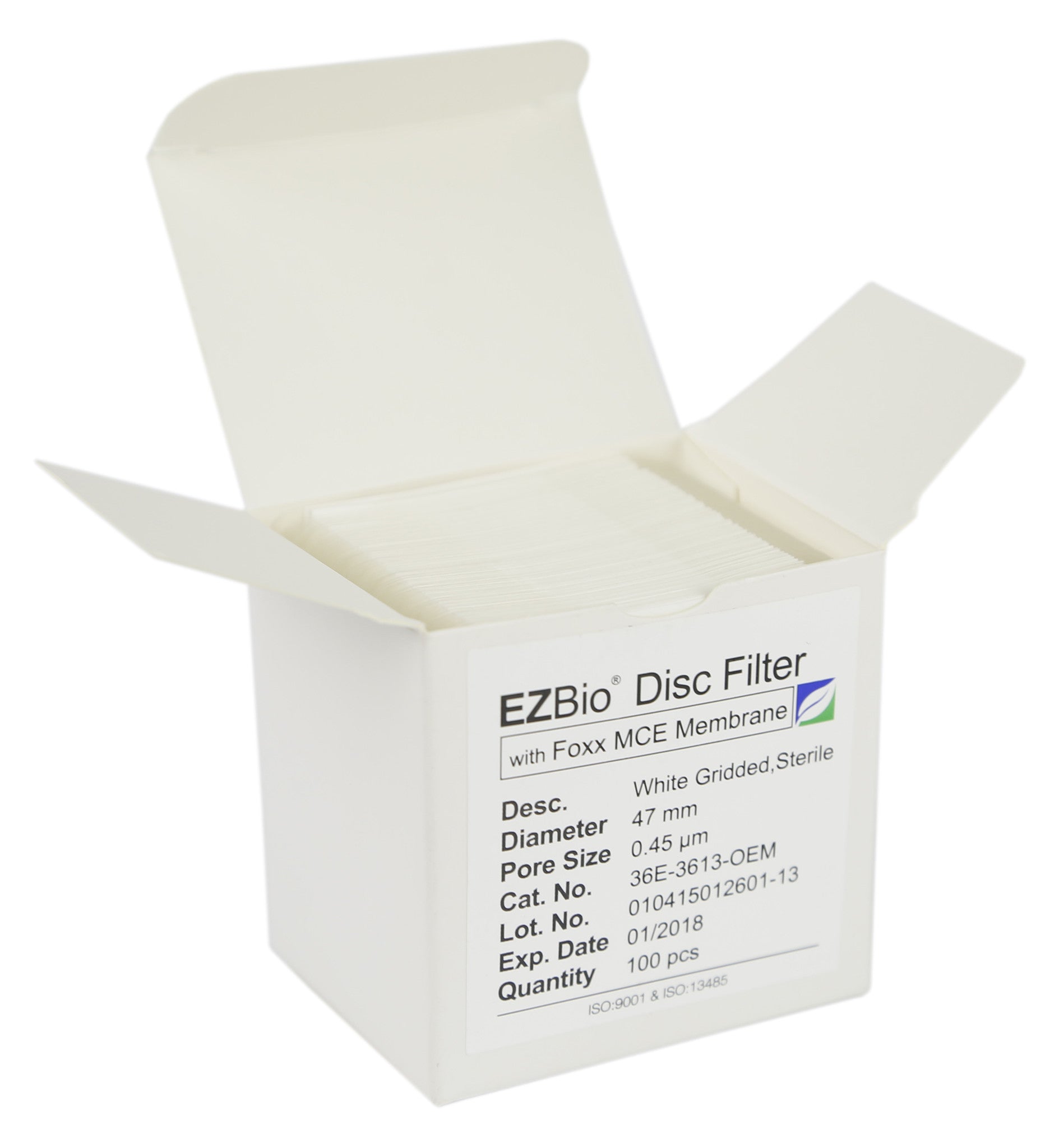 EZBio® Gridded Sterile Mixed Cellulose Ester (MCE) 47mm Membrane Filters, 0.45 µm, White, 100/PK