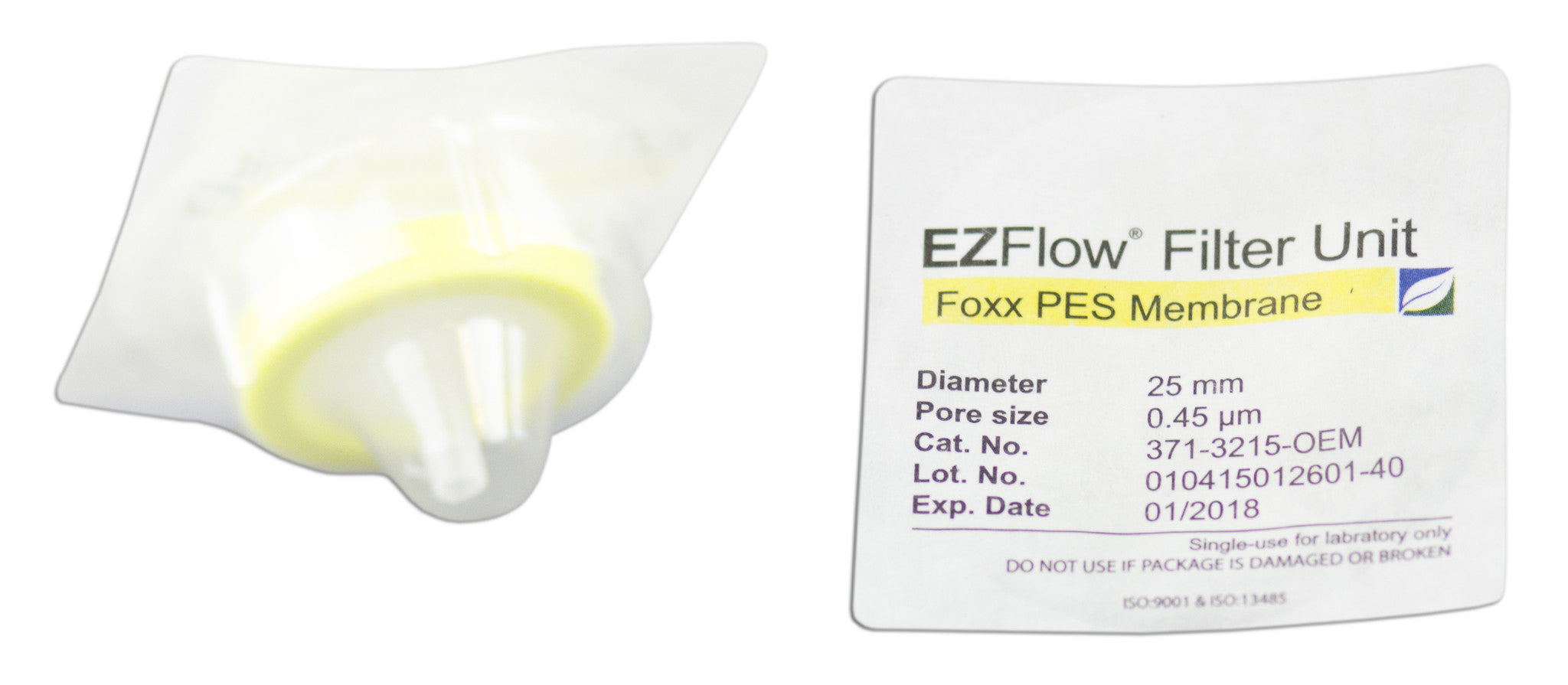 EZFlow® Sterile Polyethersulfone (PES) Syringe Filters, 0.45 µm Membrane for Clarification or Prefiltration, 25 mm, 100/PK