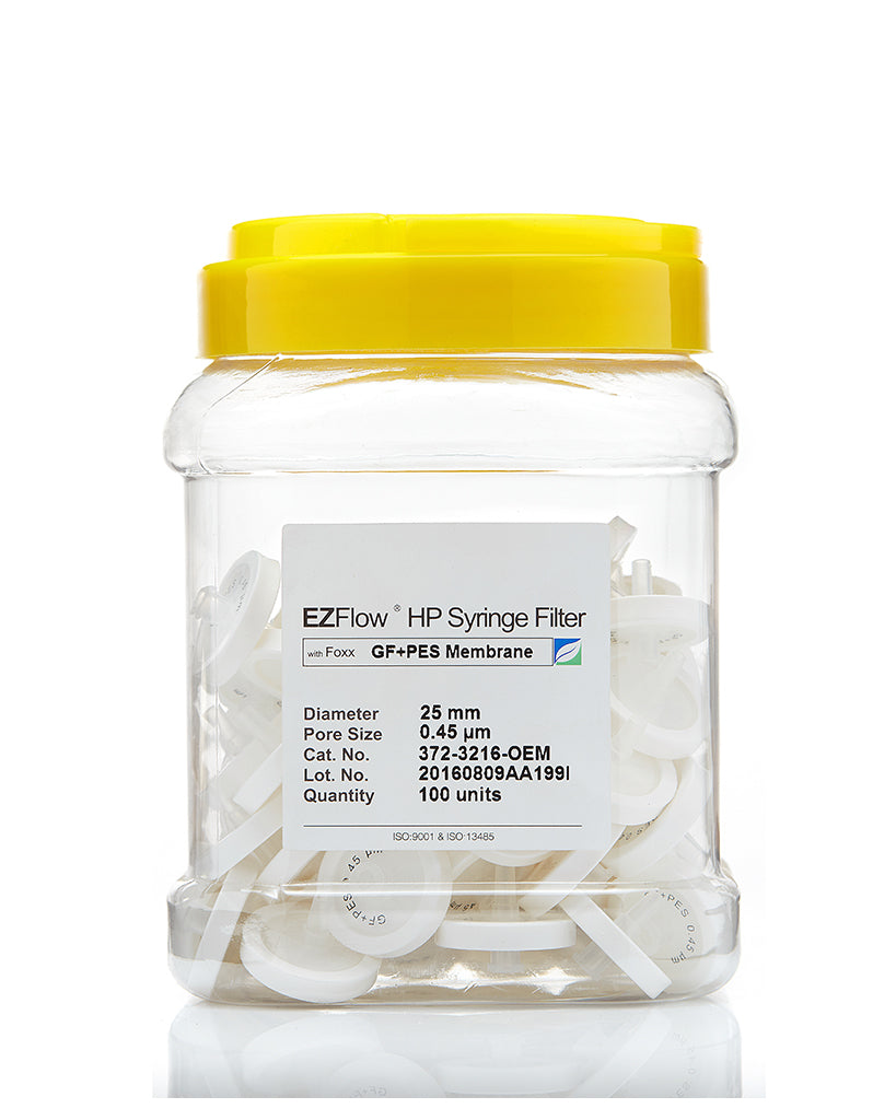 EZFlow® Non-Sterile Glass Fiber(GF) for Prefiltration Polyethersulfone (PES) High Particulate Syringe Filter, 0.45 µm, 25 mm, 100/PK