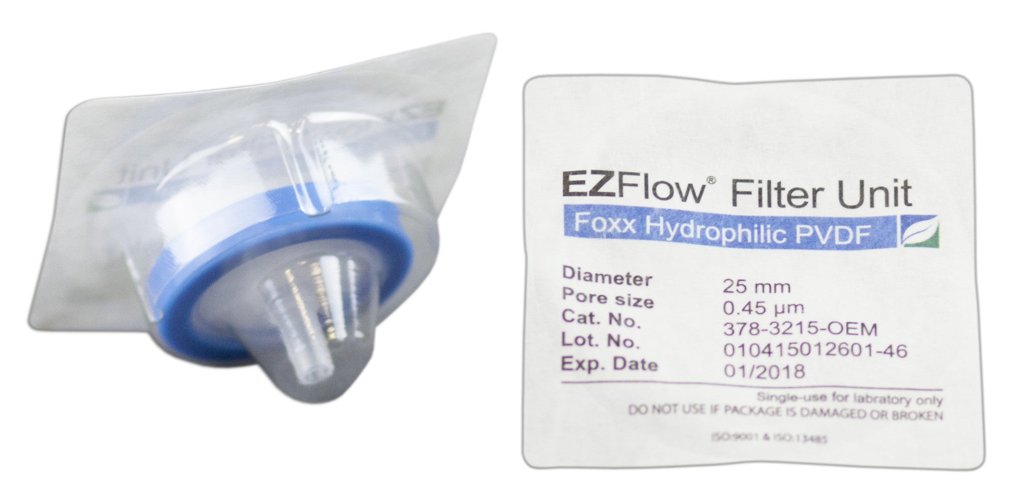 EZFlow® Sterile Hydrophilic PVDF Syringe Filters, 0.45 µm Membrane for Clarification or Prefiltration, 25 mm, 100/PK