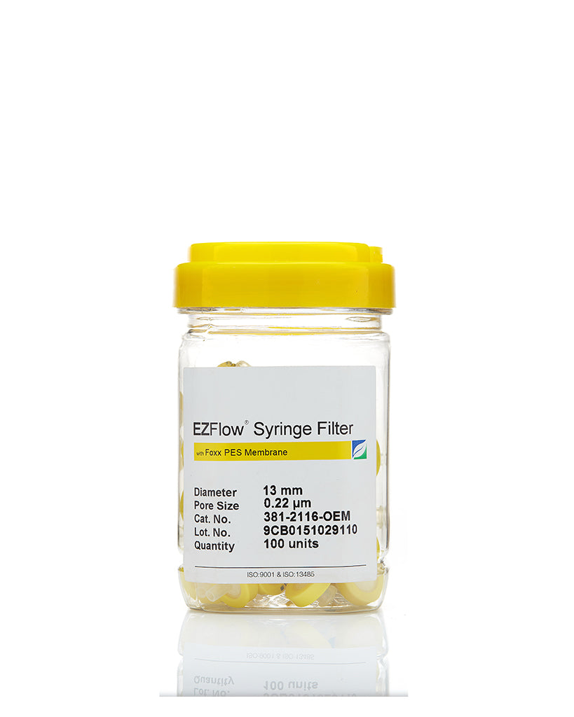 EZFlow® Non-Sterile Polyethersulfone (PES) Syringe Filters, 0.22 µm Pore Size Membrane for Prefiltration and Sample Prep, 13 mm, 100/PK