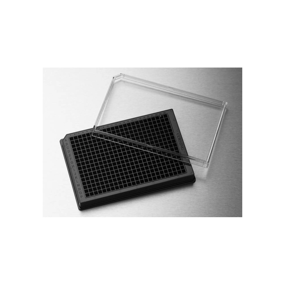 Corning Low Volume 384 Well Black Flat Bottom Polystyrene TC-Treated Microplate, 10 per Bag, with Lid, Sterile