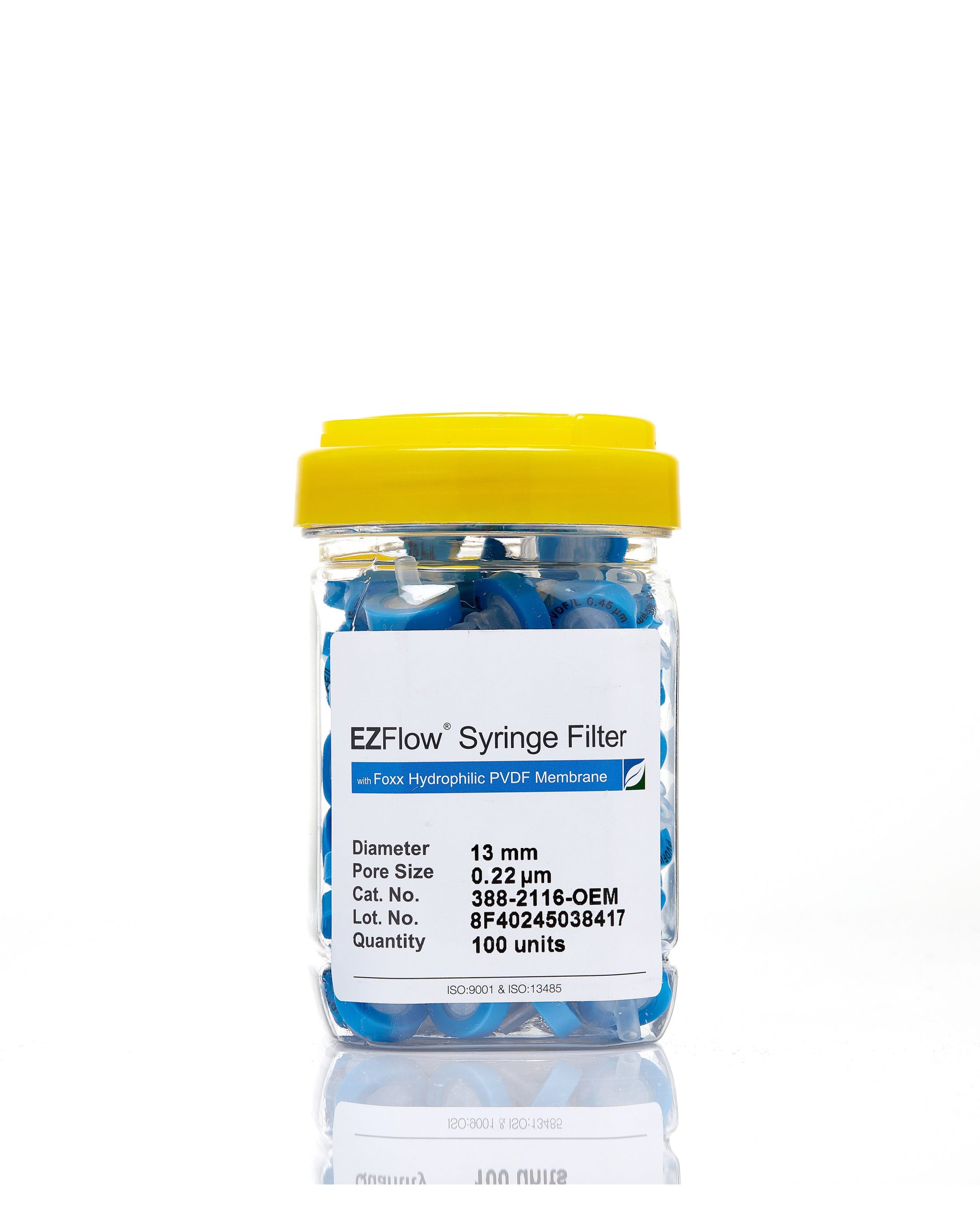 EZFlow® Non-Sterile Hydrophilic PVDF Syringe Filters, 0.22 µm Pore Size Membrane for Prefiltration and Sample Prep, 13 mm, 100/PK