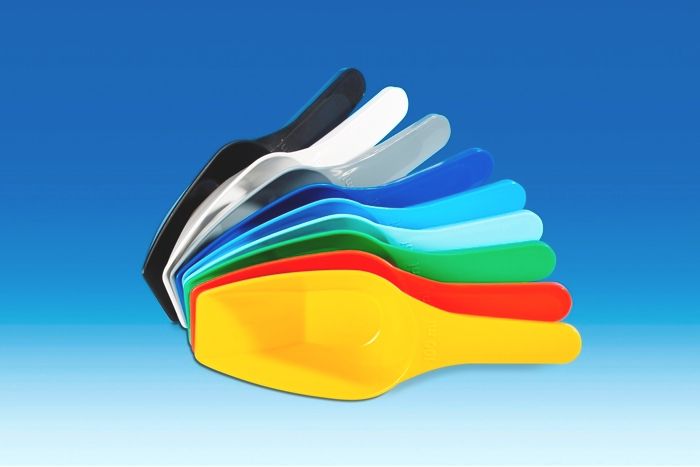 Measuring scoops, colored, PP, 100 ml, blue, 12 pack.
