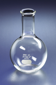 PYREX 50mL Long Neck Boiling Flask, Flat Bottom and Tooled Mouth