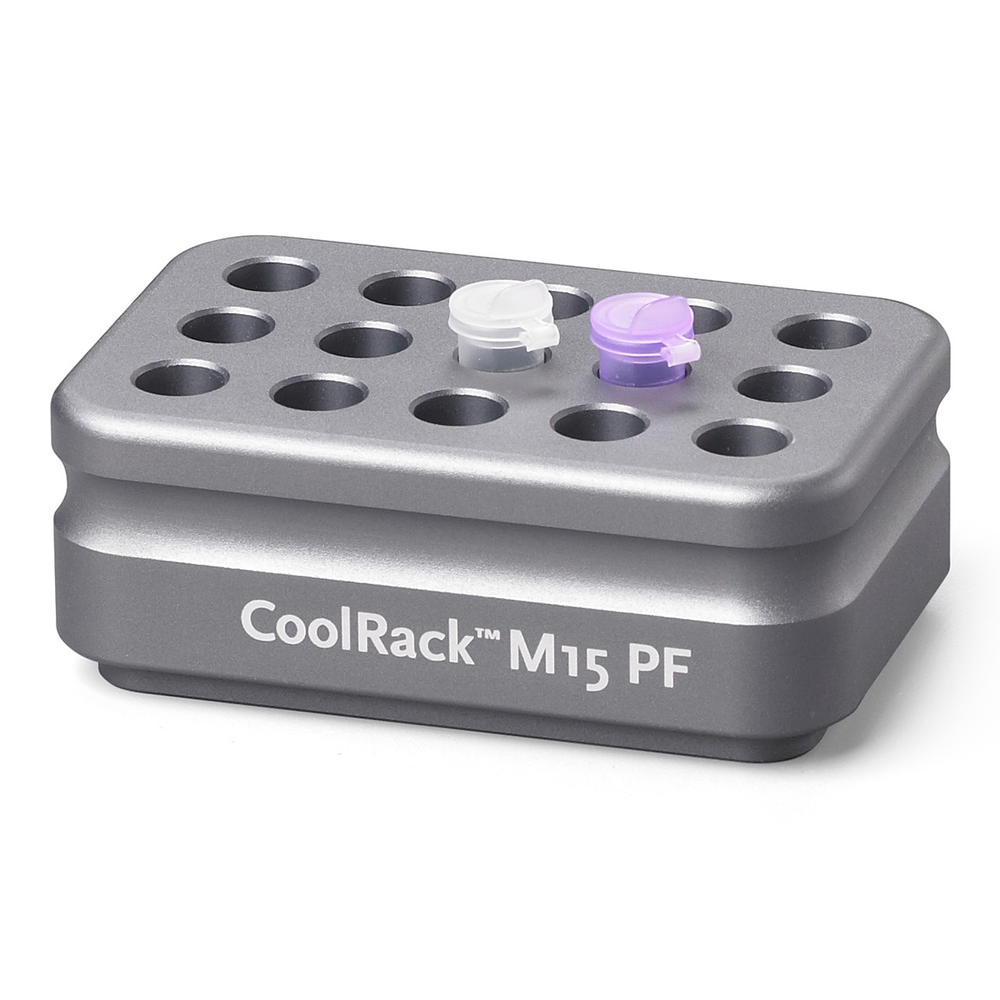 CoolRack M15-PF, gray, holds 15 x 1.5ml microfuge tubes, tapered wells for conical tubes