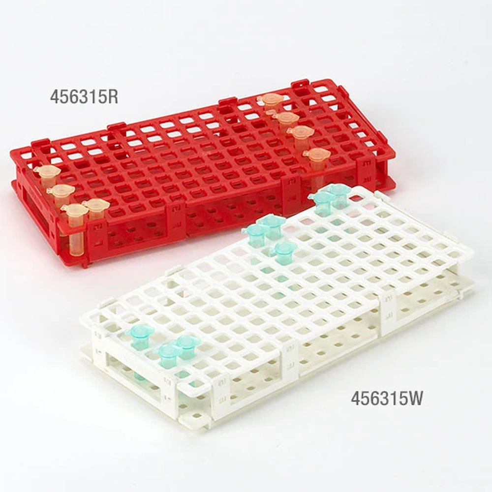 Rack, Snap Together, for 1.5mL and 2.0mL Microcentrifuge Tubes, Reinforced PP, 128-Place, White - CS/8