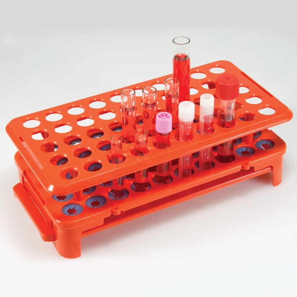 Grip Rack, Rack with Tube Grippers and Tube Eject for up to 15mm Tubes, 50-Place, Autoclavable, Orange - CS/25