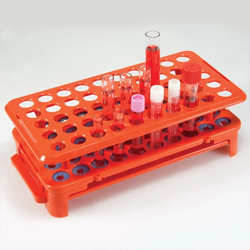 Grip Rack, Rack with Tube Grippers and Tube Eject for up to 15mm Tubes, 50-Place, Autoclavable, Orange - PK/1