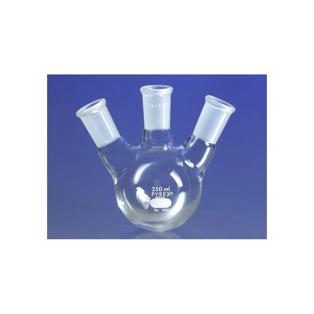 PYREX 100mL Three Neck Distilling Flask with 24/40 Center Vertical and 19/38 Side Angled Neck Standard Taper Joints