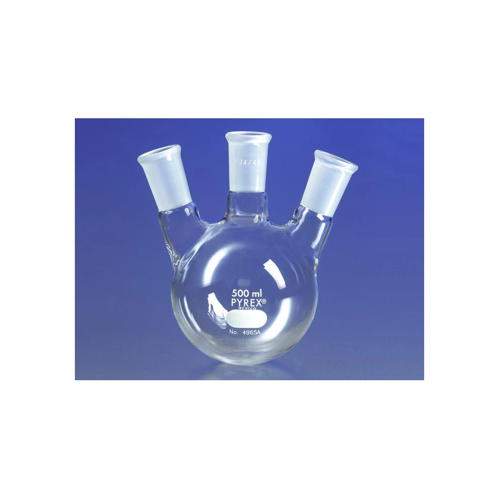 PYREX 1L Three Neck Distilling Flask with 24/40 Center Vertical and Side Angled Neck Standard Taper Joints