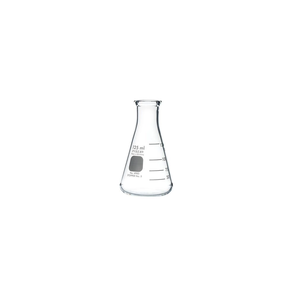 PYREX 125mL Narrow Mouth Erlenmeyer Flasks with Heavy Duty Rim