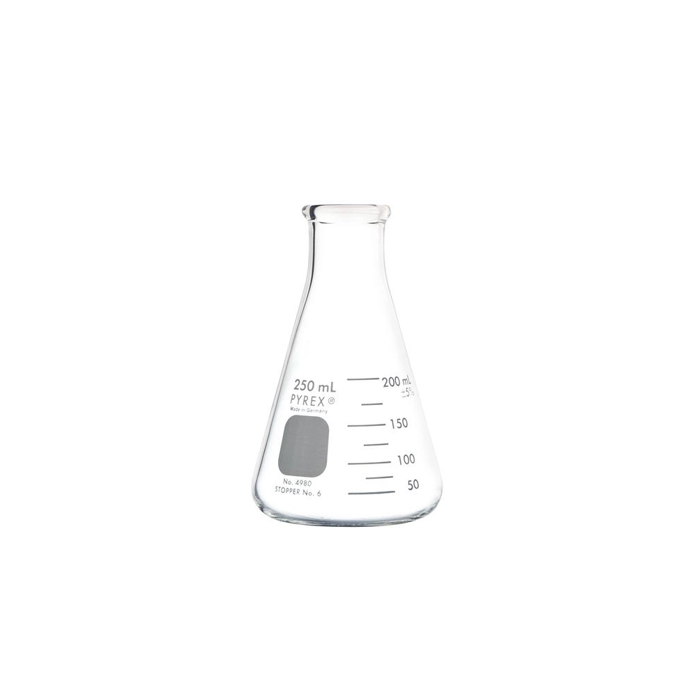 PYREX 250mL Narrow Mouth Erlenmeyer Flasks with Heavy Duty Rim