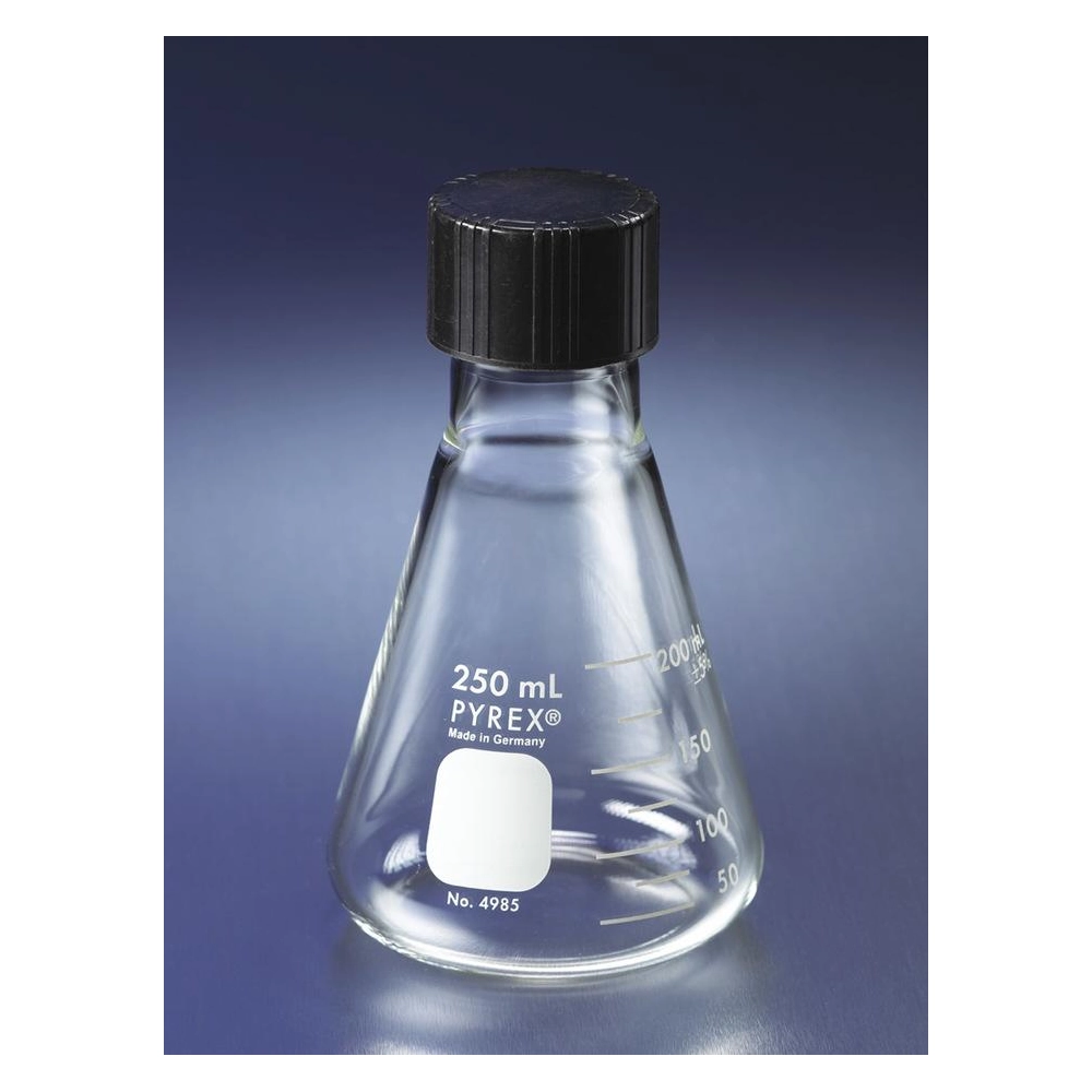 PYREX 125mL Narrow Mouth Erlenmeyer Flask with Phenolic Screw Cap