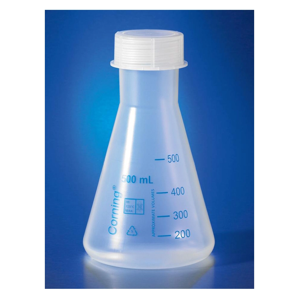 Corning 50mL Reusable Plastic Narrow Mouth Erlenmeyer Flask, Polymethylpentene with GL-40 PP Screw Cap