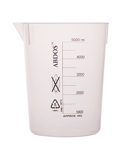 Abdos Printed Plastic Tapered Beakers, Polypropylene (PP) 5,000 mL, 2/CS