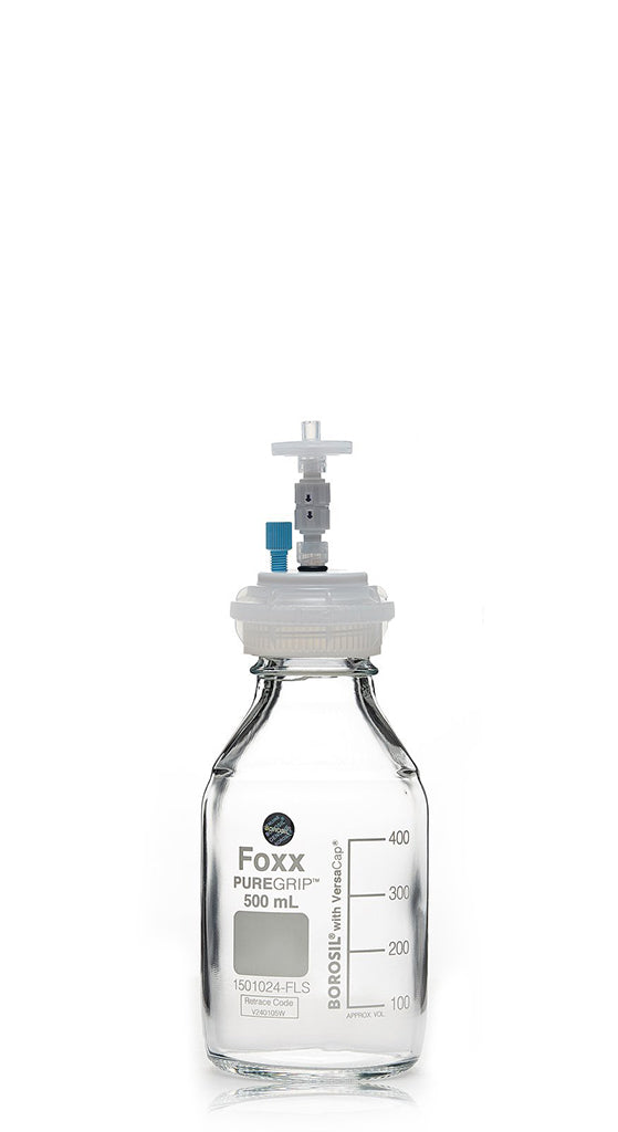 ChromCap™ 300 HPLC Solvent Reservoir System with VersaCap® GL45 and 500 mL Clr. Glass Reagent Bottle, Class VI PTFE Adapter & Safety Air Inlet Valve, One (1x) Ports- OD Tubing 3.2mm (1/8") or 1.6 mm (1/16"), 1/EA
