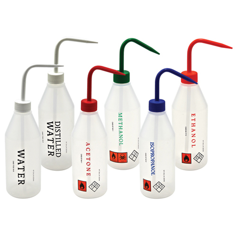 Washbottle Sloped NM Acetone, LDPE 500mL, 5/CS