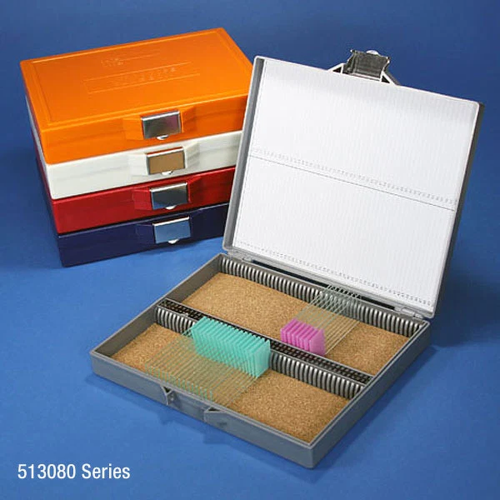 Slide Box for 100 Slides, Cork Lined, Stainless Steel Lock, Blue - CS/50