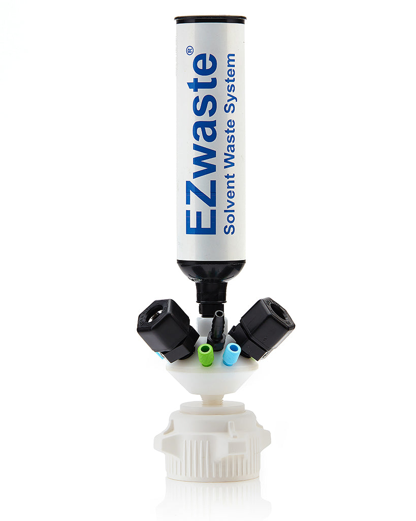 EZWaste® HPLC VersaCap® 53 mm (53B) Solvent Waste System, Cap-Only W/ Exhaust Filter, Six (6x) Ports for OD Tubing 3.2 mm (1/8") or 1.6 mm (1/16"), 1/EA