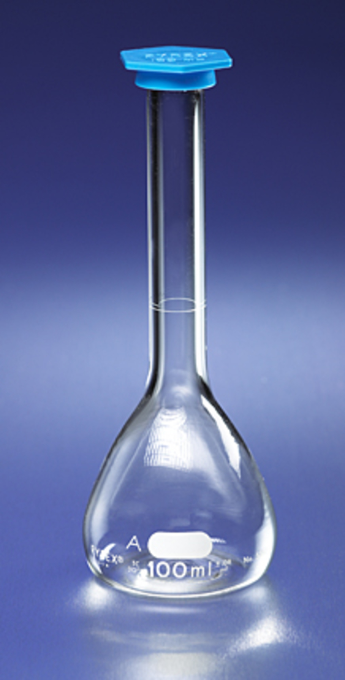 PYREX 25mL Class A Lifetime Red Volumetric Flask with Polyethylene Snap-Cap