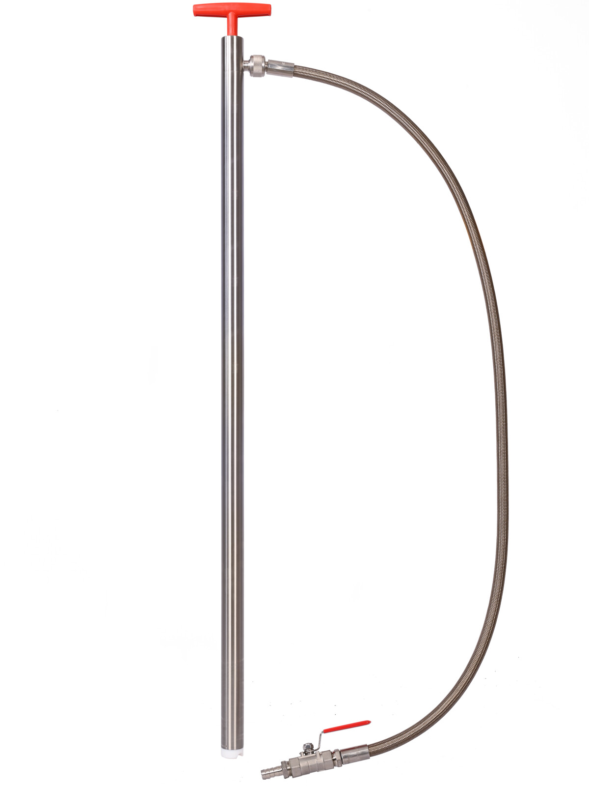 Stainless steel barrel pump w/d. hose/stopc.,91cm