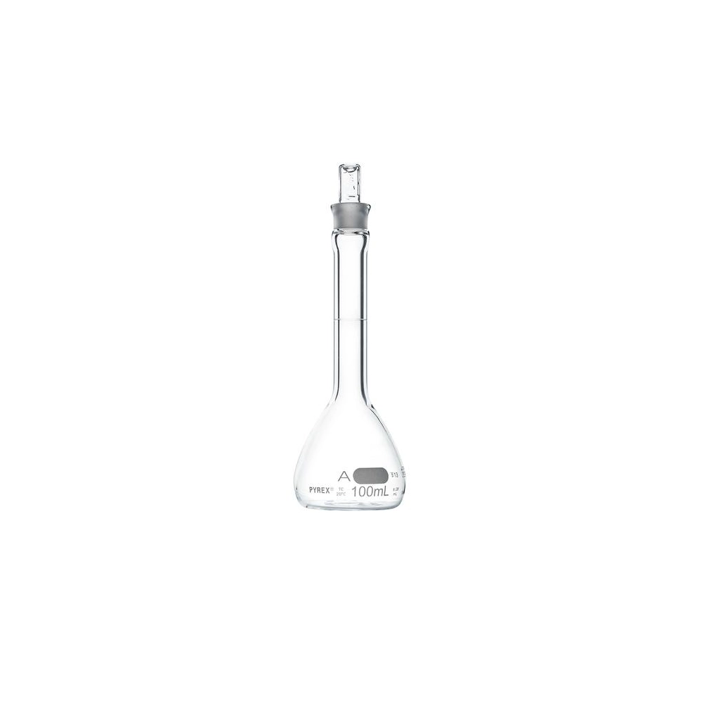 PYREX 100mL Class A Volumetric Flasks with PYREX Glass Standard Taper Stopper