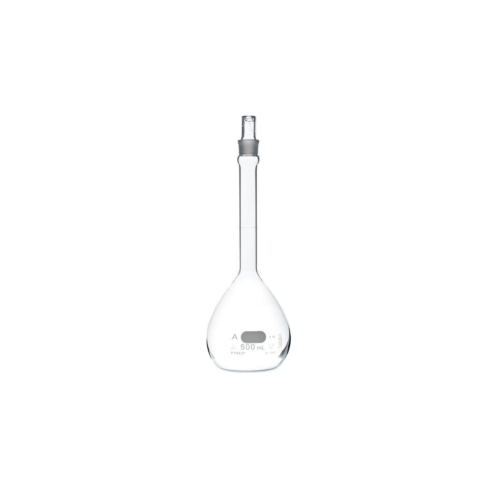 PYREX 500mL Class A Volumetric Flasks with PYREX Glass Standard Taper Stopper