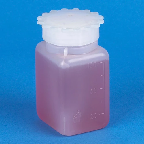 Bottle with Screwcap, Wide Mouth, Square, Graduated, PE (Cap: PP), 100mL, 100/Bag, 6 Bags/Unit