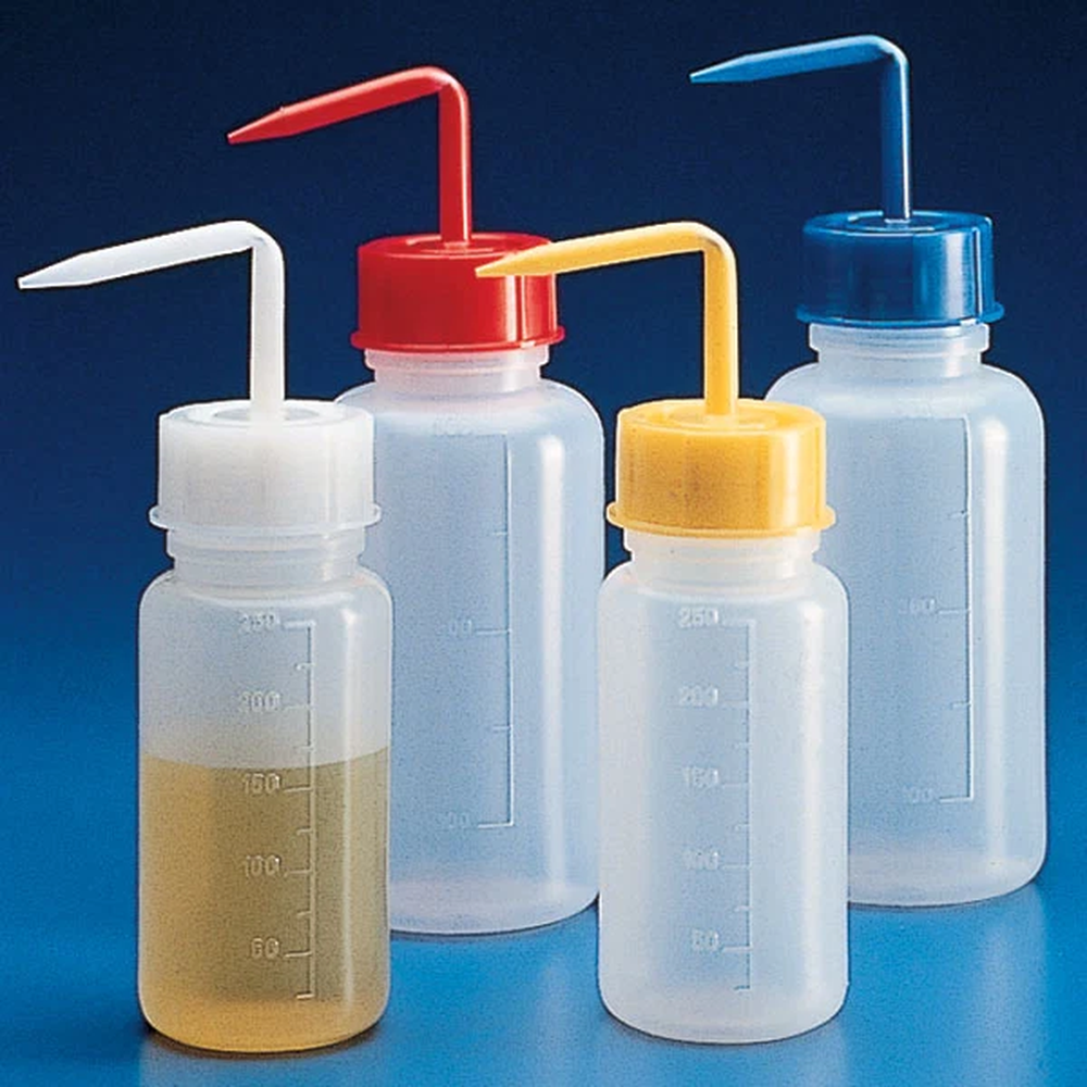 Wash Bottle, Squeeze with Wide Mouth, Screwcap, PE, 500mL, Red