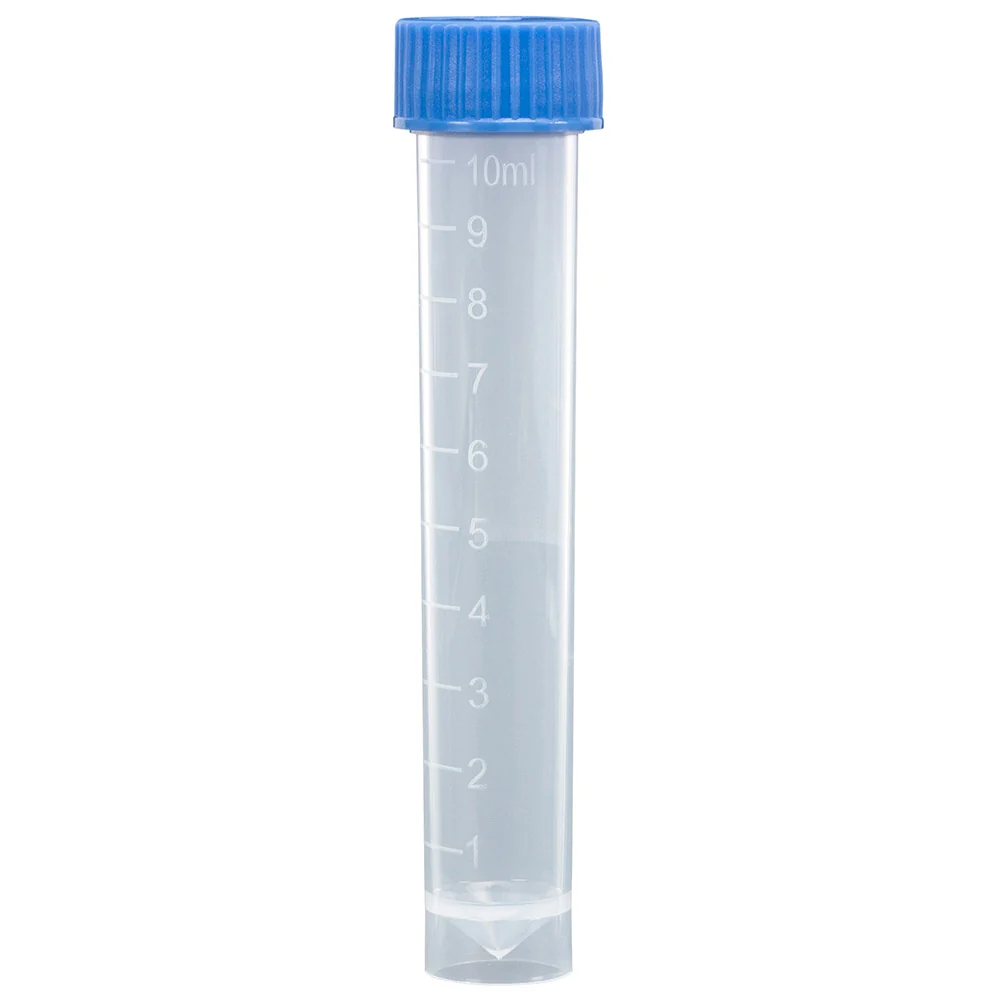 Transport Tube, 10mL, with Separate Blue Screw Cap, PP, Conical Bottom, Self-Standing, Molded Graduations