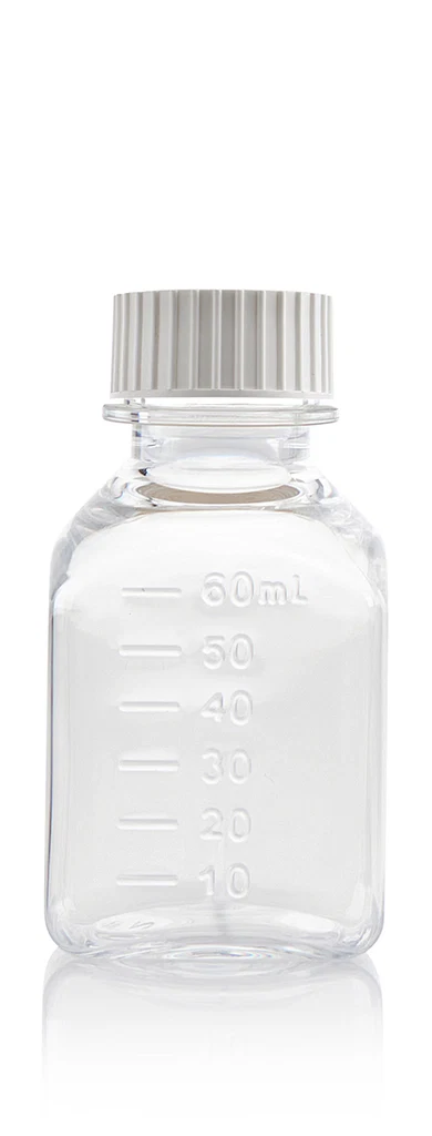 EZBio® Titanium Square, Polyethylene Terephthalate Glycol (PETG) Media Bottles, Sterile Storage Bottles, 24-415mm Cap, 60mL, 192/CS