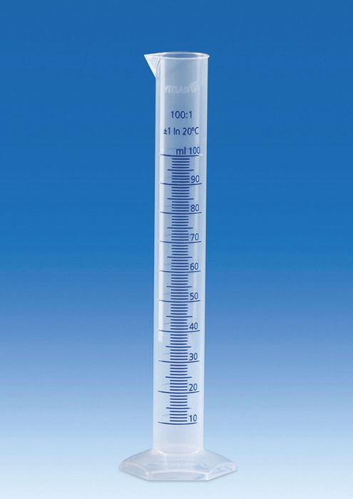 Graduated Cylinder, PP, molded graduations, Class B, 100mL, pk 12