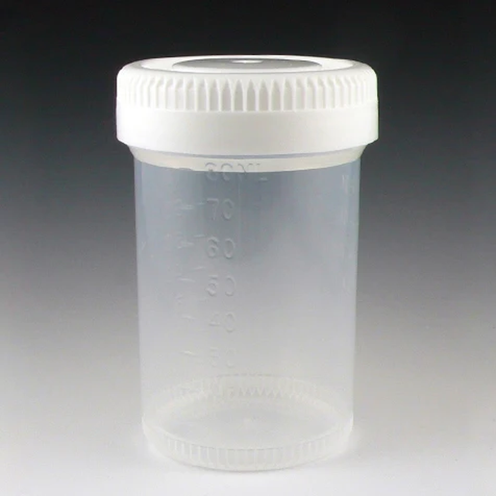 Container: Tite-Rite, 90mL (3oz), PP, 48mm Opening, Graduated, with Separate White Screwcap