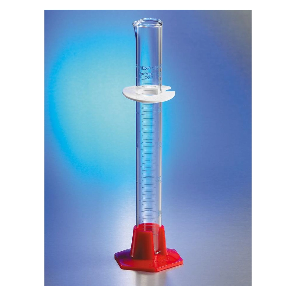 PYREX VISTA 50mL Single Metric Volumetric and Graduated Cylinders, TC, Plastic Hexagonal Base, Blue Graduations