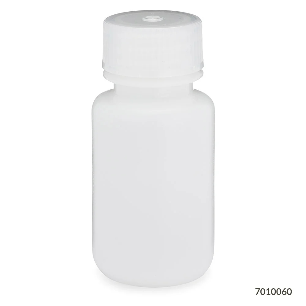 Bottle, Wide Mouth, HDPE Bottle, Attached PP Screw Cap, 60mL, 12/Pack - cs-72