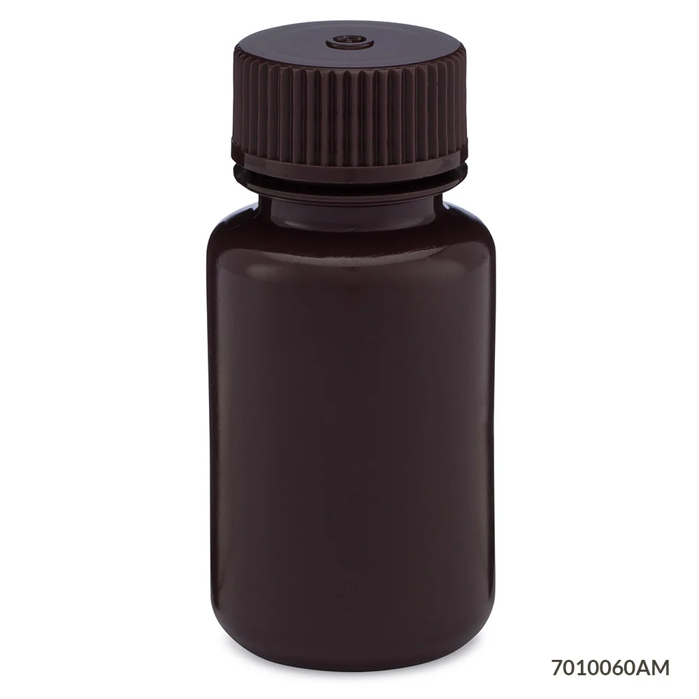 Bottle, Wide Mouth, HDPE Bottle, Attached PP Screw Cap, Amber, 60mL, 12/Pack - cs-72