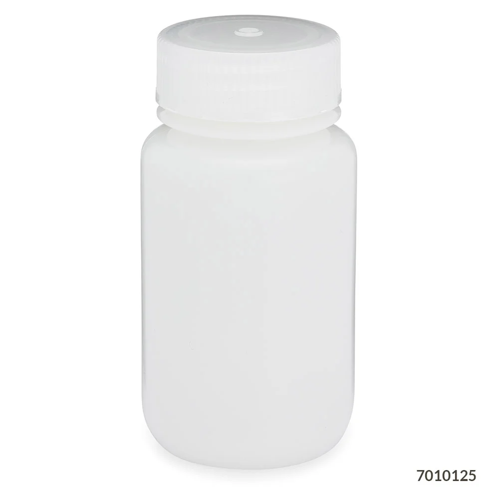 Bottle, Wide Mouth, HDPE Bottle, Attached PP Screw Cap, 125mL, 12/Pack - cs-72